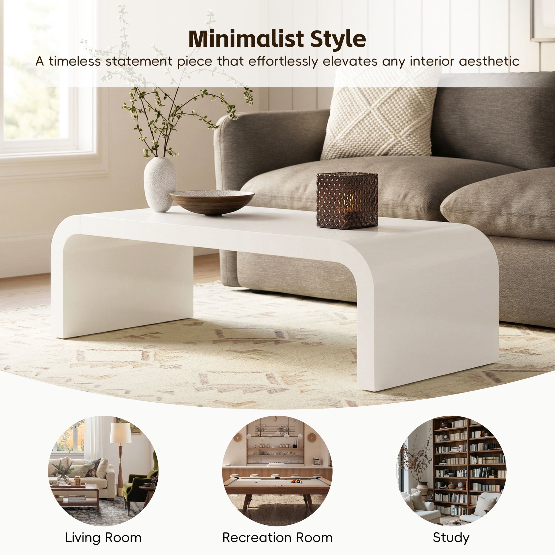 Christopher Knight Home 47" Modern Waterfall Coffee Table, Curved Minimalist Accent Table, White