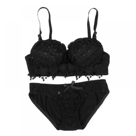 

Sacredtree Women Push Up Bra Set Floral Lace Underwear Set Underwire Brassiere Outfit Black 34B