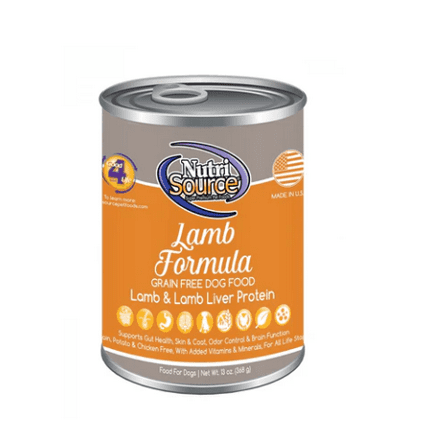 NutriSource Grain Free Lamb Formula Canned Dog Food 12.3-Oz, Case of 12