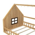 thumbnail image 6 of Harper & Bright Designs Full Size Floor Bed for Kids, Wood Montessori Bed with Fence & LED Light, Full House Bed with Window and Roof for Girls & Boys, Natural, 6 of 11