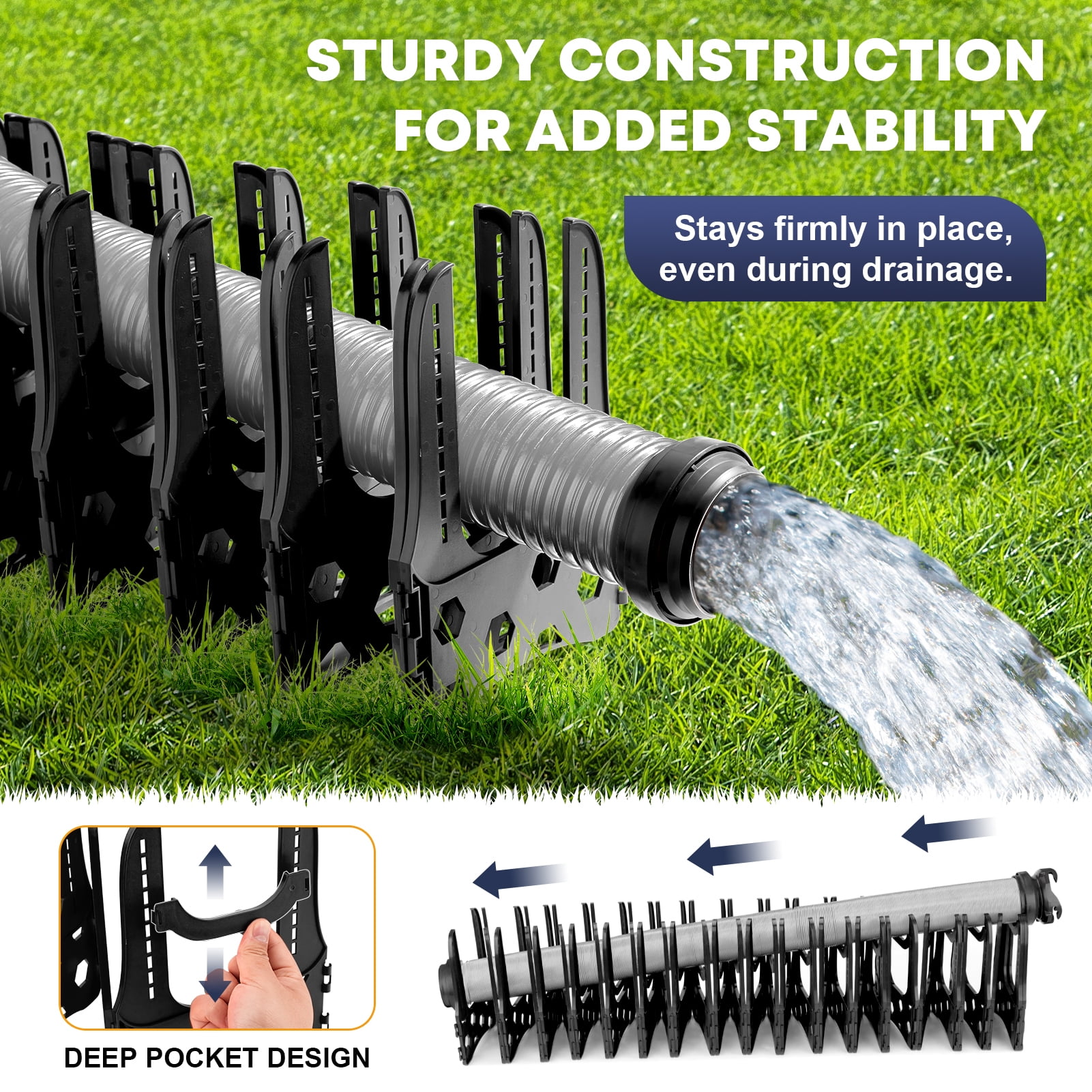 Kohree RV Sewer Hose Support,Heavy-Duty with Height Adjustable for Campers,Black - 15-Foot