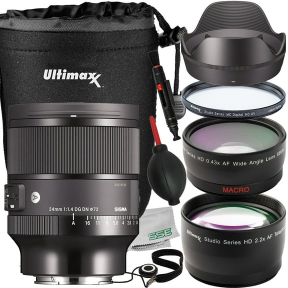 Ultimaxx Starter Sigma 24mm f/1.4 Art Lens Bundle (E-Mount) - Includes: Water-Resistant Lens Pouch, Protective UV Filter, 0.43x Wide-Angle Lens Attachment & More (12pc Bundle)