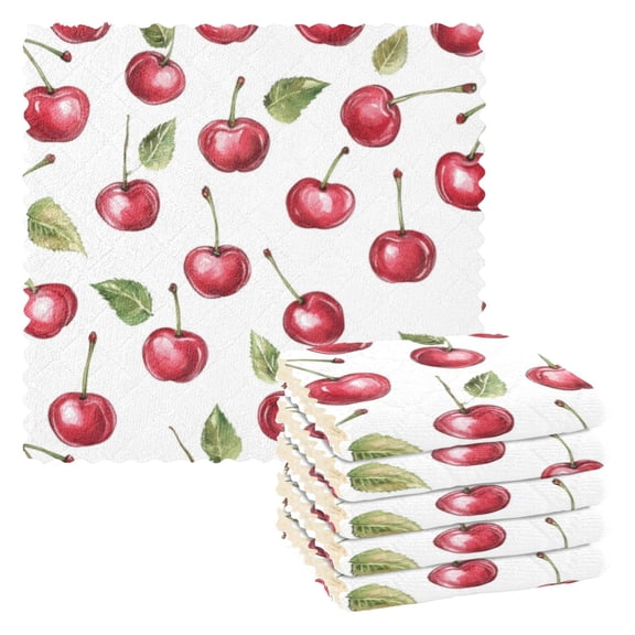 6 Pieces of Kitchen Towels 11x11Inch Kitchen Dish Cloths Kitchen Dish Towels Reuseable Cleaning Cloths Lovely Red Cherry