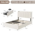 thumbnail image 3 of Cama matrimonial Full con cabecera LED ondulada, estantería y 2 cajones - Tapizada moderna - Estructura madera - Niñas y niños - Sin box spring - Blanco - Full size, 3 of 7