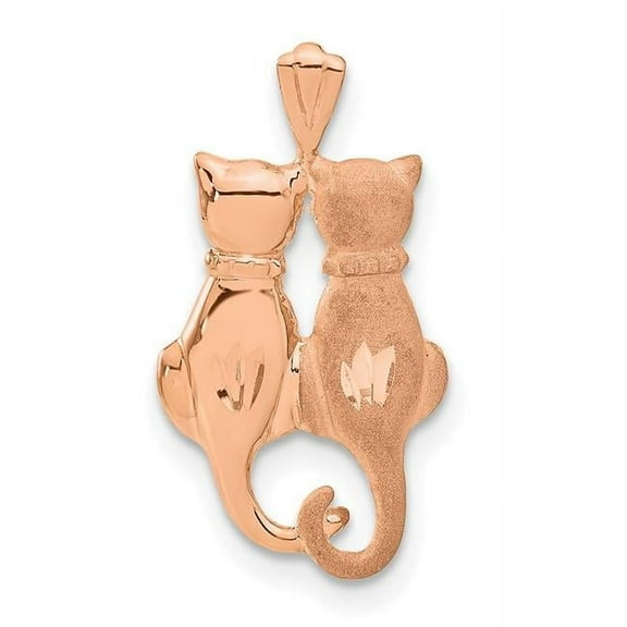 14k Rose Gold Polished and Textured Sitting Cats Pendant, Pendants for Necklace