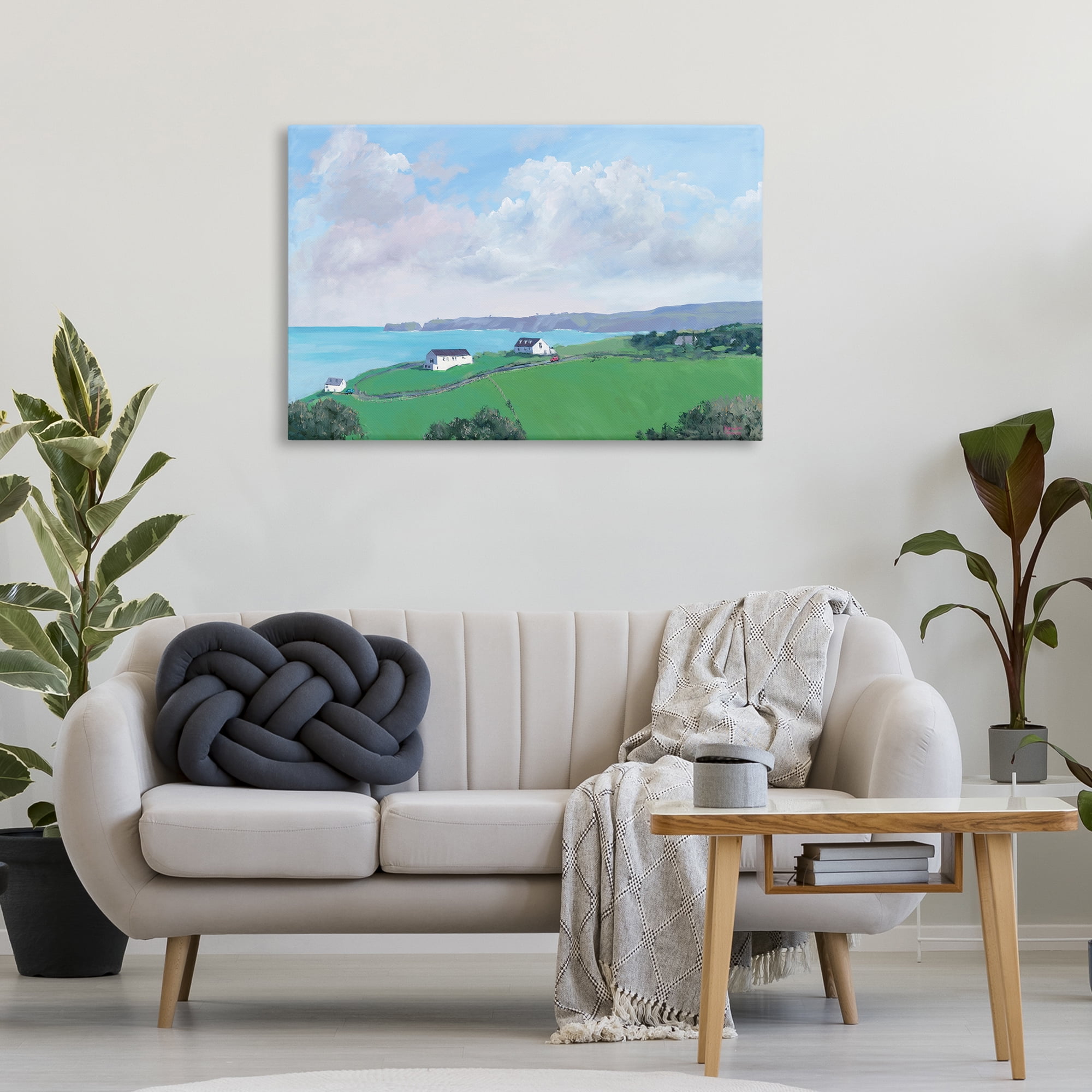Stupell Industries Coastal Farm Houses Landscape Painting Gallery Wrapped Canvas Art Print Wall Art, 36 x 24