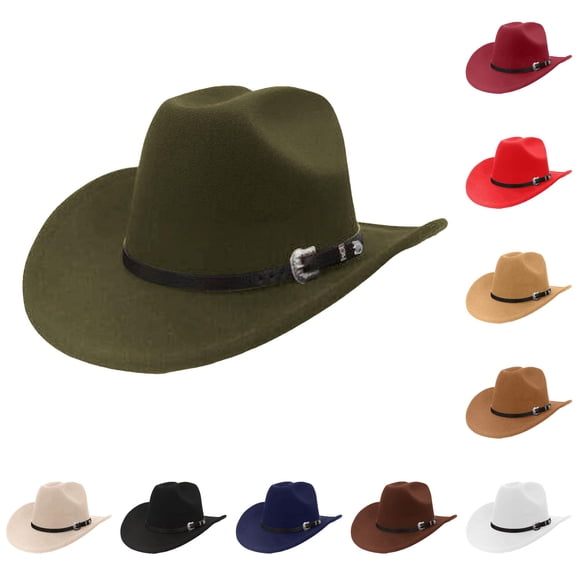 XIAOCHA Men Buckle‑Belt‑Accent Cowboy Hat Solid Horse‑Riding Farm Cowgirl Hat,Green