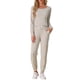 thumbnail image 1 of Conjunto de lounge para mujeres INSPIRE CHIC, sudadera con jogger, manga larga, cuello redondo, pijama de punto, traje de entrenamiento 2XL color caqui, 1 of 5