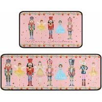 Nutcrackers Merry Christmas Kitchen Rugs Set of 2, Pink Nutcracker Christmas Decor, Merry Xmas Rug Winter Mats, Xmas Decorations for Home, Low-Profile Kitchen Floor Mat (Pink, 17"x47" 17"x30")