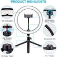 thumbnail image 3 of 10" Selfie Ring Light with Tripod Stand ,Dimmable Desktop LED Lamp Camera Ringlight with Wireless Remote Shutter for Live Stream/Makeup/YouTube Video, 3 of 5