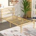 thumbnail image 4 of VECELO Twin Size Metal Bed Frame with Victorian Style Headboard and Footboard, 12.6 Inch Platform Bed Frame with Metal Slats Support, Modern Heavy Duty Mattress Foundation, No Box Spring Needed, Gold, 4 of 9