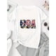 thumbnail image 2 of Women's Patriotic "USA" Graphic Tee - White Round Neck Short Sleeve T-Shirt with American Flag & Fireworks Design, Comfortable Casual Summer Top for Independence Day or Casual Attire, 2 of 6