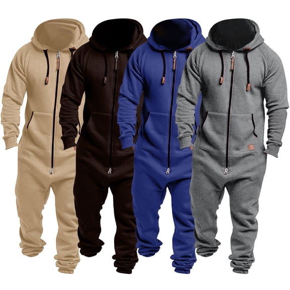 Blekii Men's Romper Jumpsuit, Hooded Sweatshirt Style One-Piece, Solid Color Casual Overalls, Unique Fashion Statement Piece, Comfortable Yet Stylish Outfit, Trendy Loungewear for Men, Blue L