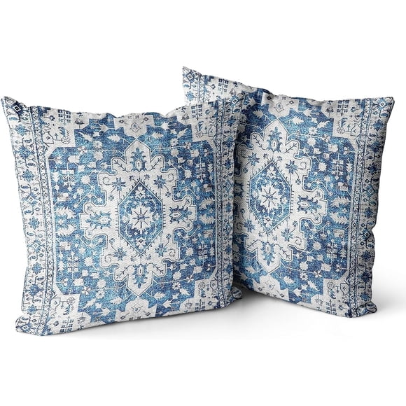 Housses de Coussin Boho 16x16 Pouces Ensemble de 2 Bleu Tapis Monaco Tapis Persan Motif Double Face Coton Doux Taie d'Oreiller Housse de Coussin Taie d'Oreiller pour Canapé Sofa Lit Décoratif