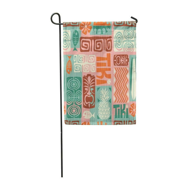 POGLIP Colorful Hawaii Exotic Tiki Pattern Hawaiian Polynesian Abstract Ethnic Fish Garden Flag Decorative Flag House Banner 12x18 inch