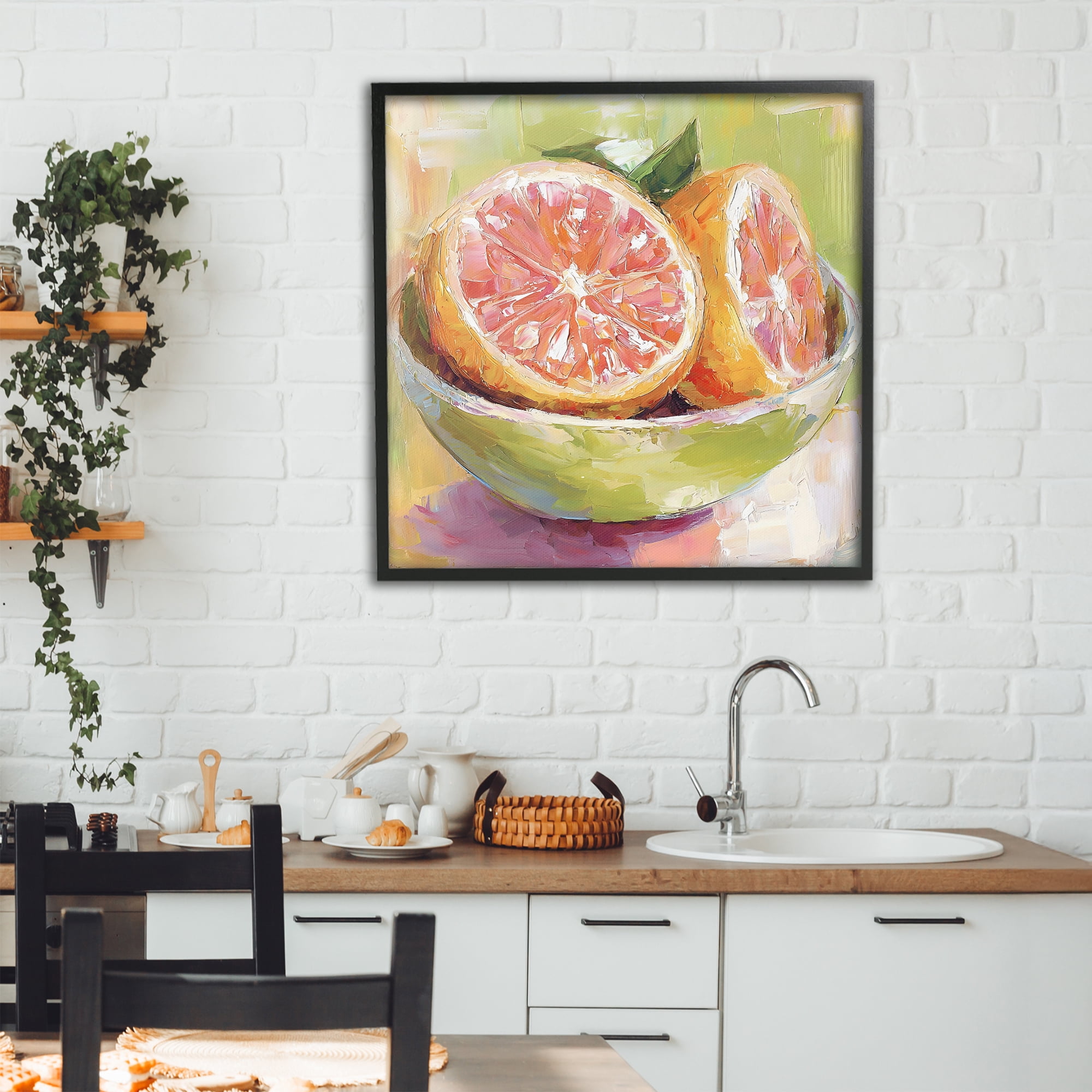 Stupell Industries Sliced Grapefruit in Bowl Black Framed Giclee Art, design by Riley B