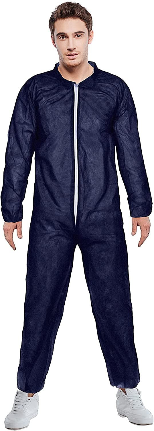 AMZ Hazmat Suits Disposable Coverall Dark Blue XX-Large Painters Suit PP Protective Suit 55gsm Polypropylene Protective Clothing with Zipper Front Entry and Elastic Wrists