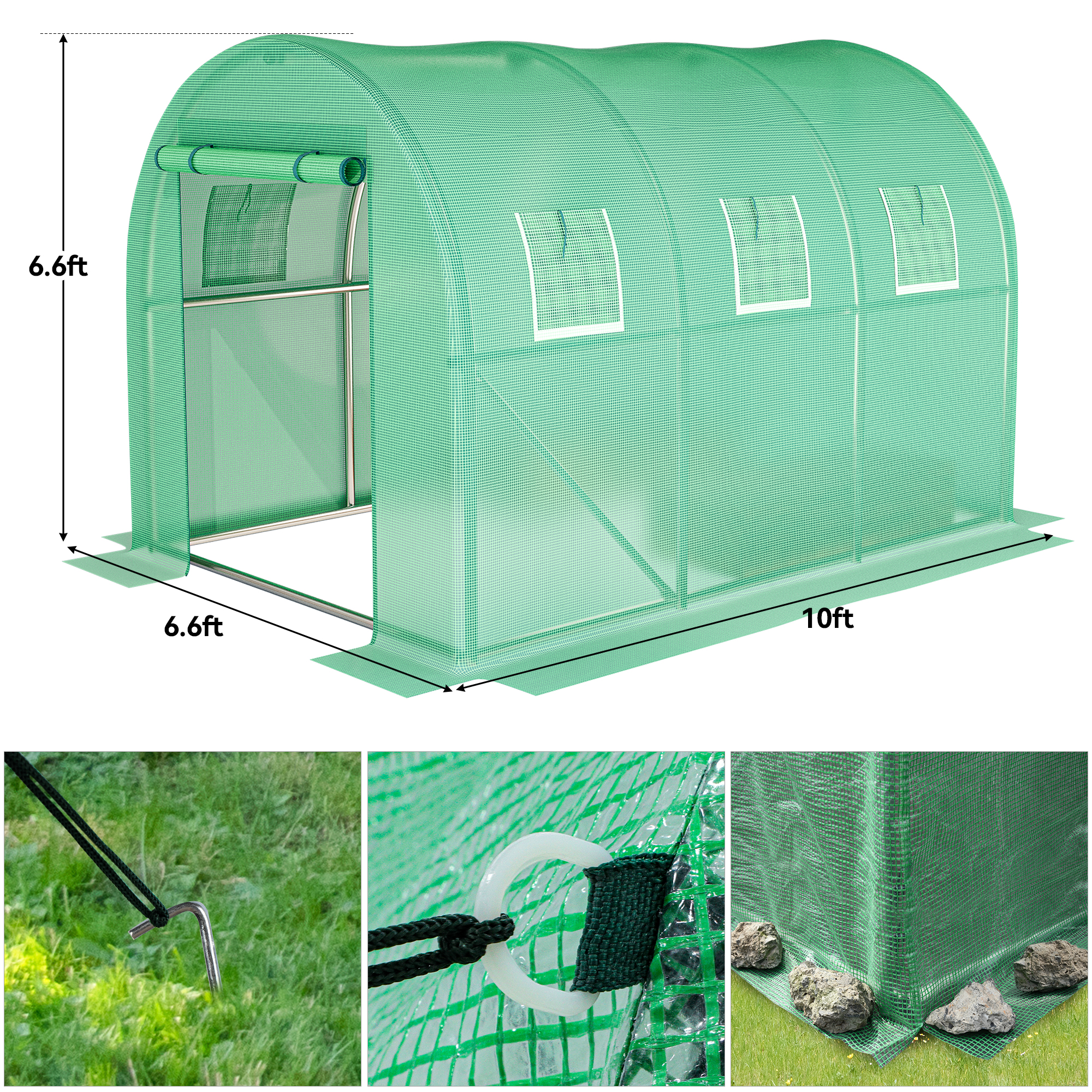 Dextrus 10x6.5x6.5ft Greenhouse w/ Watering System Heavy Duty Green House Large Tunnel Greenhouses Kit Walk in Outdoor Plant Gardening Upgraded Galvanized Steel for Garden, Backyard, Green