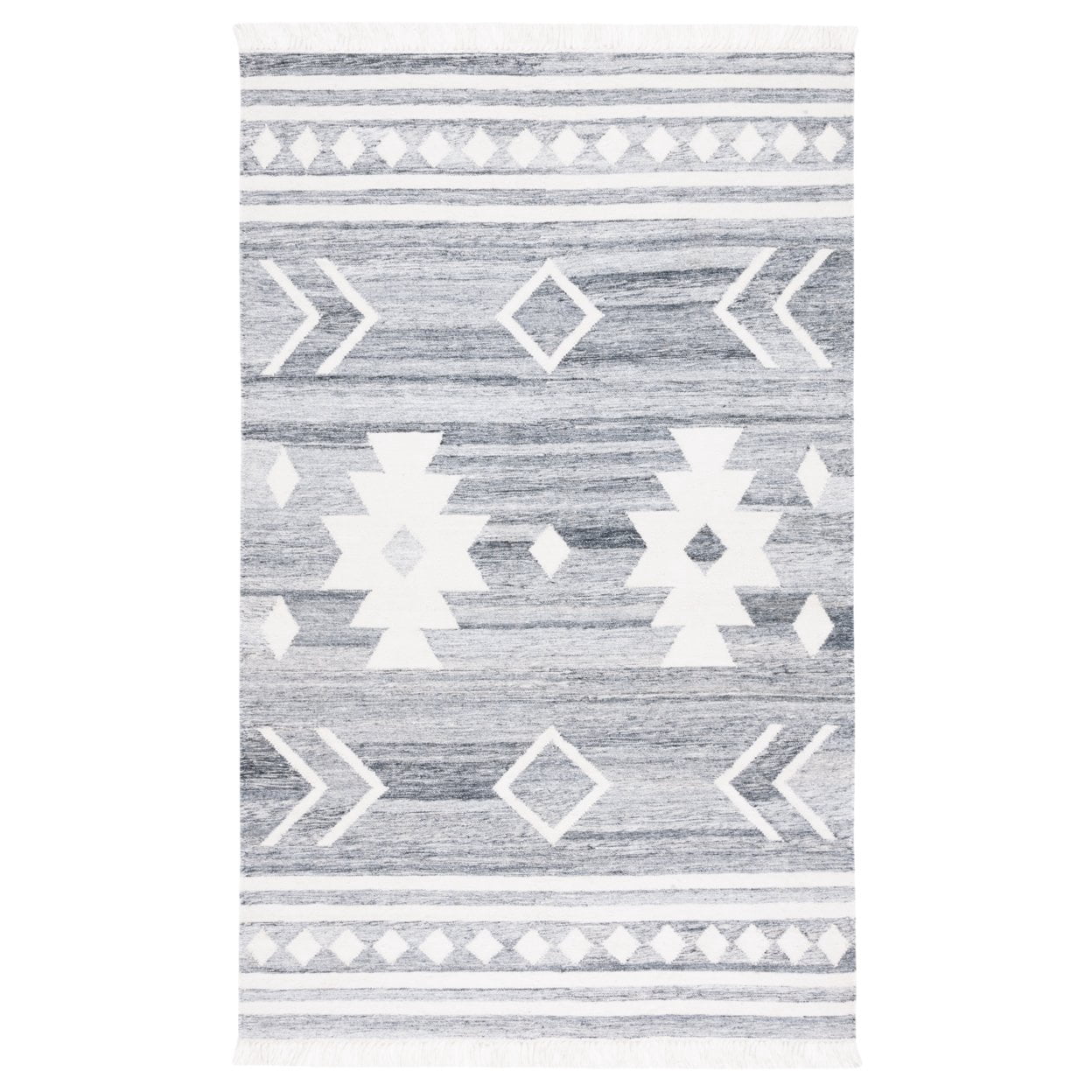 SAFAVIEH Kilim Torma Zig Zag Wool Area Rug, Beige/Black, 6' x 6' Round