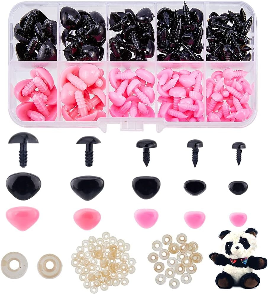 Zasvec Safety Noses for Crochet Animals 60 Pieces Flocking D-Type Safety  Nose Plastic Animal Craft Nose Triangle Nose Bear Nose with Washers for DIY