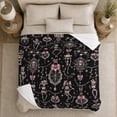 thumbnail image 4 of Ribboned Skeletons And Ornate Spiderweb Heart Pendants, Soft Flannel Blanket with ornate dark Coquette Illustration Print, Housewarming Gift and Home Decor for Bedroom and Living Room, 4 of 7