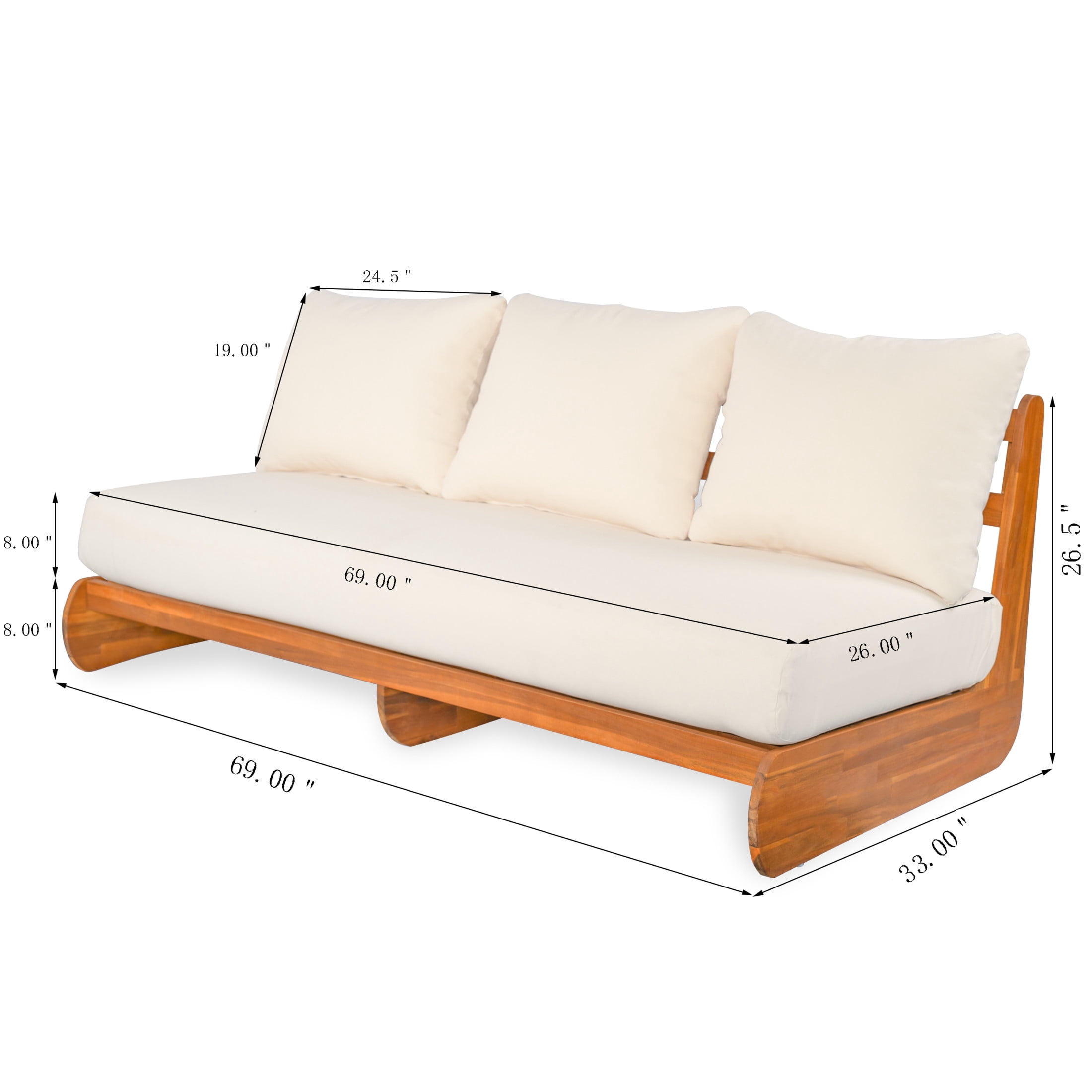 Christopher Knight Home Outdoor 3-Seat Sofa with Reclined Wood Frame & Water-Resistant Cushions, Teak+Beige