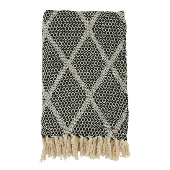 Saro Lifestyle Diamond-Patterned Knit Fringed Throw