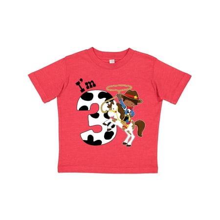 

Inktastic I m Three-cowboy Riding Horse Birthday Gift Toddler Boy Girl T-Shirt