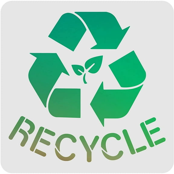 Recycle Logo Stencil 11.8x11.8 inch Recycle with Text Stencil Reusable Plastic Recycle Sign Stencil with Leaf Pattern DIY Reuse Logo Stencil for Painting on Garbage Containers