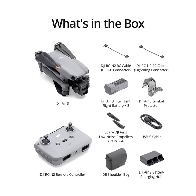 DJI Air 3 Foldable Drone, HD Dual-Camera, RC-N2 Control, More Fly 