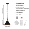 thumbnail image 3 of FSLiving Battery Run USB Charging Dimmable Remote Control 5V LED Pendant Lighting Industrial Style Copper Base Black Metal Light Fixture for Laundry Dorm Bedroom Easy to Install-3 Lights, 3 of 6