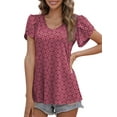 thumbnail image 2 of Mengpipi Women's Petal Sleeve Tops V Neck Short Sleeve Shirts Summer Casual Tshirts Loose Fit Blouses, M(US 8-10), 2 of 4