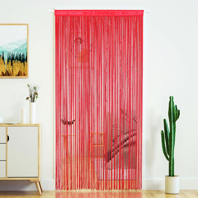 Cortina con cuentas YaoYue para puerta, borlas, cuentas, color rojo vino