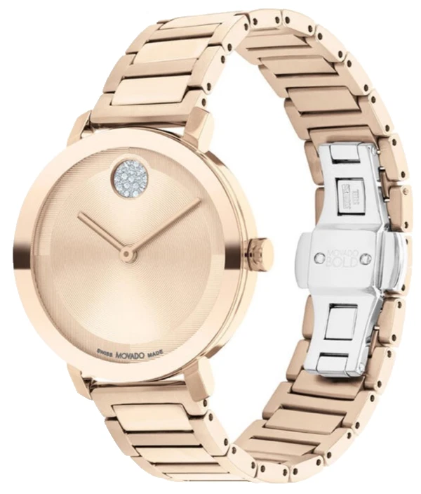 Movado Bold 3601107 Rose Gold Dial & Stainless Steel Bracelet 34MM Womens Watch