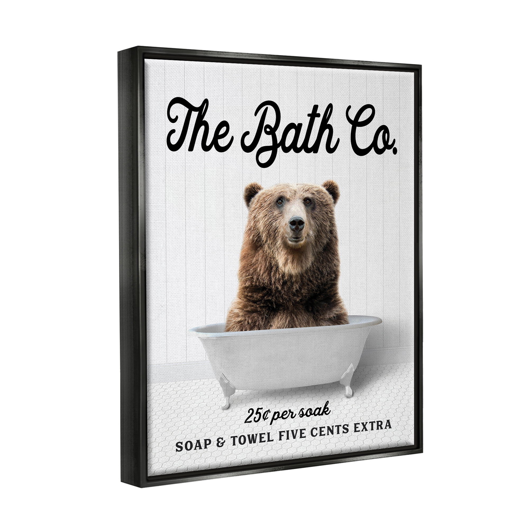 Stupell Industries Vintage Bath Ad Bear Animals & Insects Painting Black Floater Framed Art Print Wall Art, 17 x 21