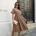 thumbnail image 4 of SWSMCLT Women's Sundress V Neck Fall Vintage Cute Summer Dress Short Sleeve Chiffon Casual Ruched Dresses Khaki X-Large, 4 of 4