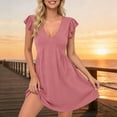 thumbnail image 3 of Women's Summer Dresses Ruffle Flutter Sleeve Beach Dress V Neck Loose Casual Vacation Dress Pink, XL, 3 of 5