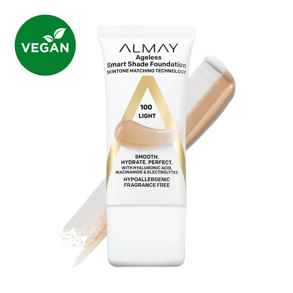 Almay Ageless Smart Shade Liquid Foundation Makeup, Hypoallergenic, 100 Light, 1 fl oz