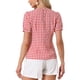 thumbnail image 3 of INSPIRAR CHIC Blusas de Mujer Vintage de Cuadros Gingham con Mangas Cortas Abullonadas y Cuello Redondo Camiseta Casual M Roja, 3 of 6