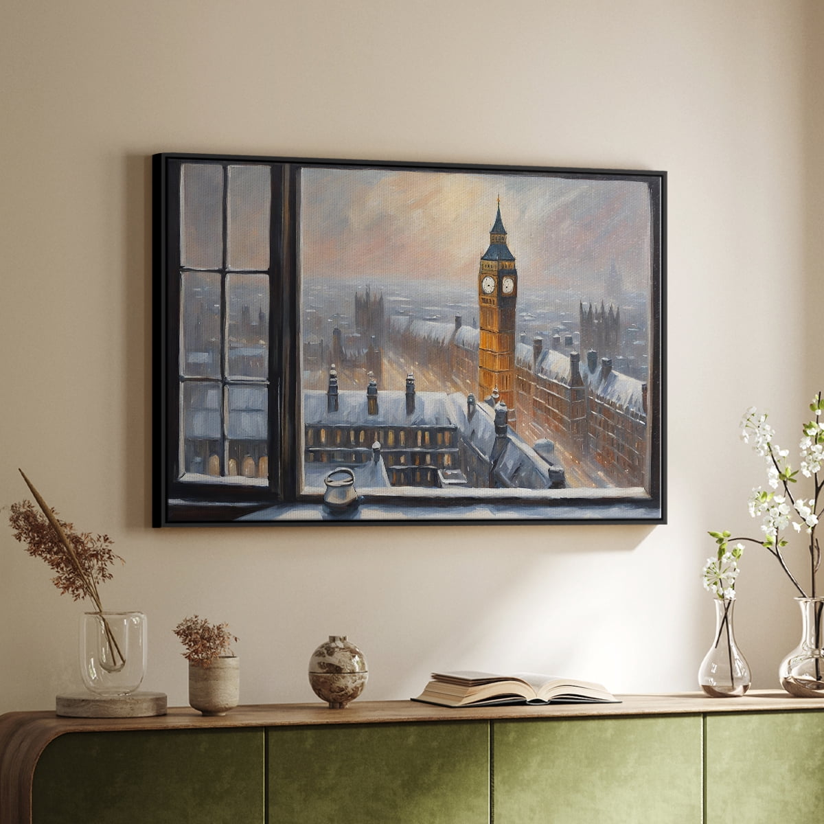 Vintage Landscape-CCXVII By Wexford Home Framed in Black Wood Gallery Wrapped Canvas 17 in. x 25 in.
