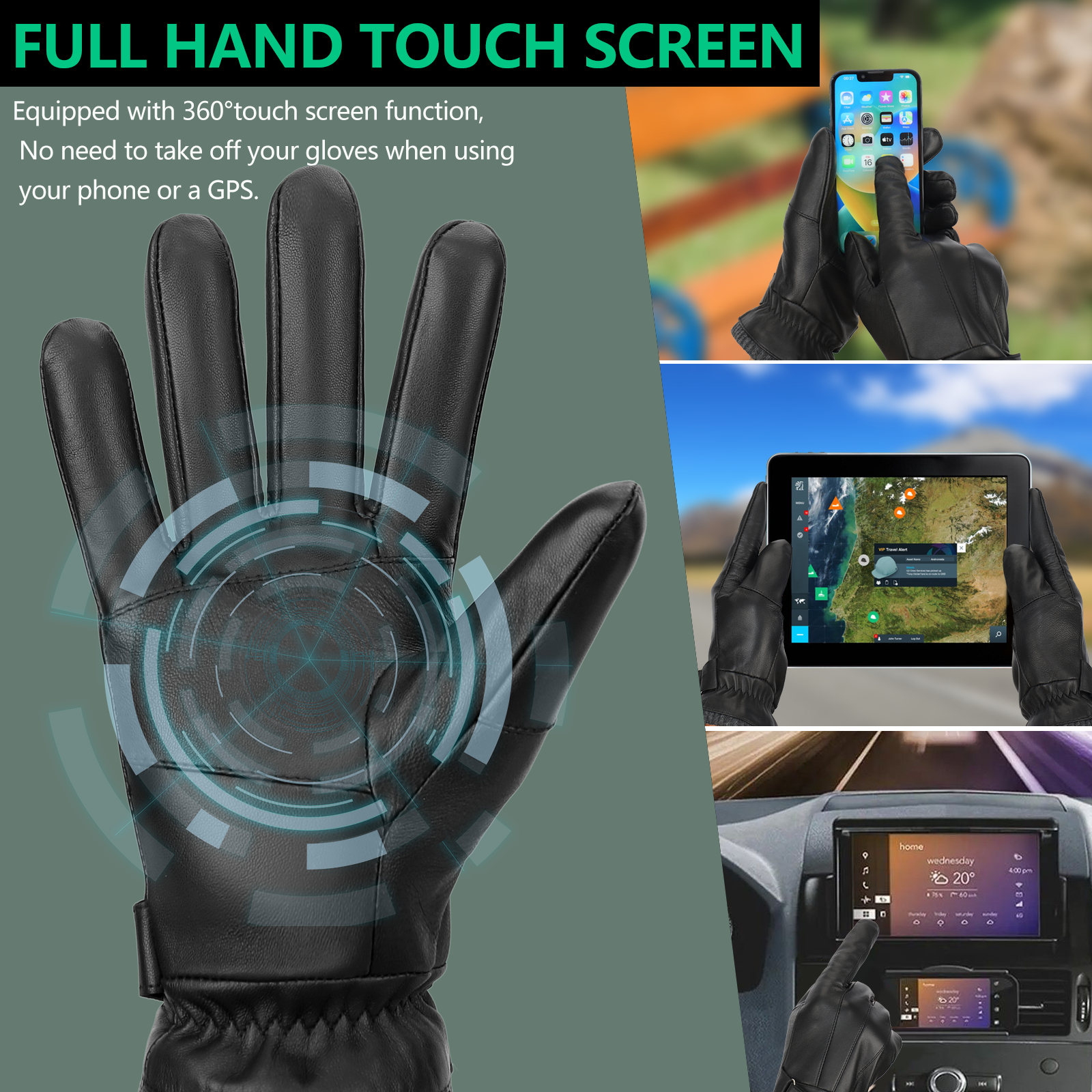 Leather Gloves for Men,Mens Winter Leather Driving Gloves Touchscreen for Gift - image 2 of 10