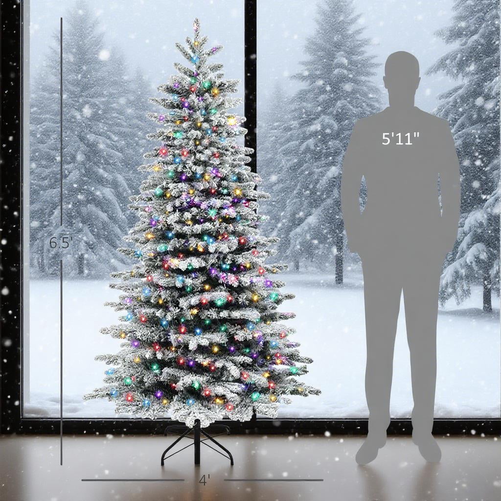 6.5ft Prelit Flocked Christmas Tree 990 Tips 400 Dual Color LED Lights Remote Timer Indoor Decor