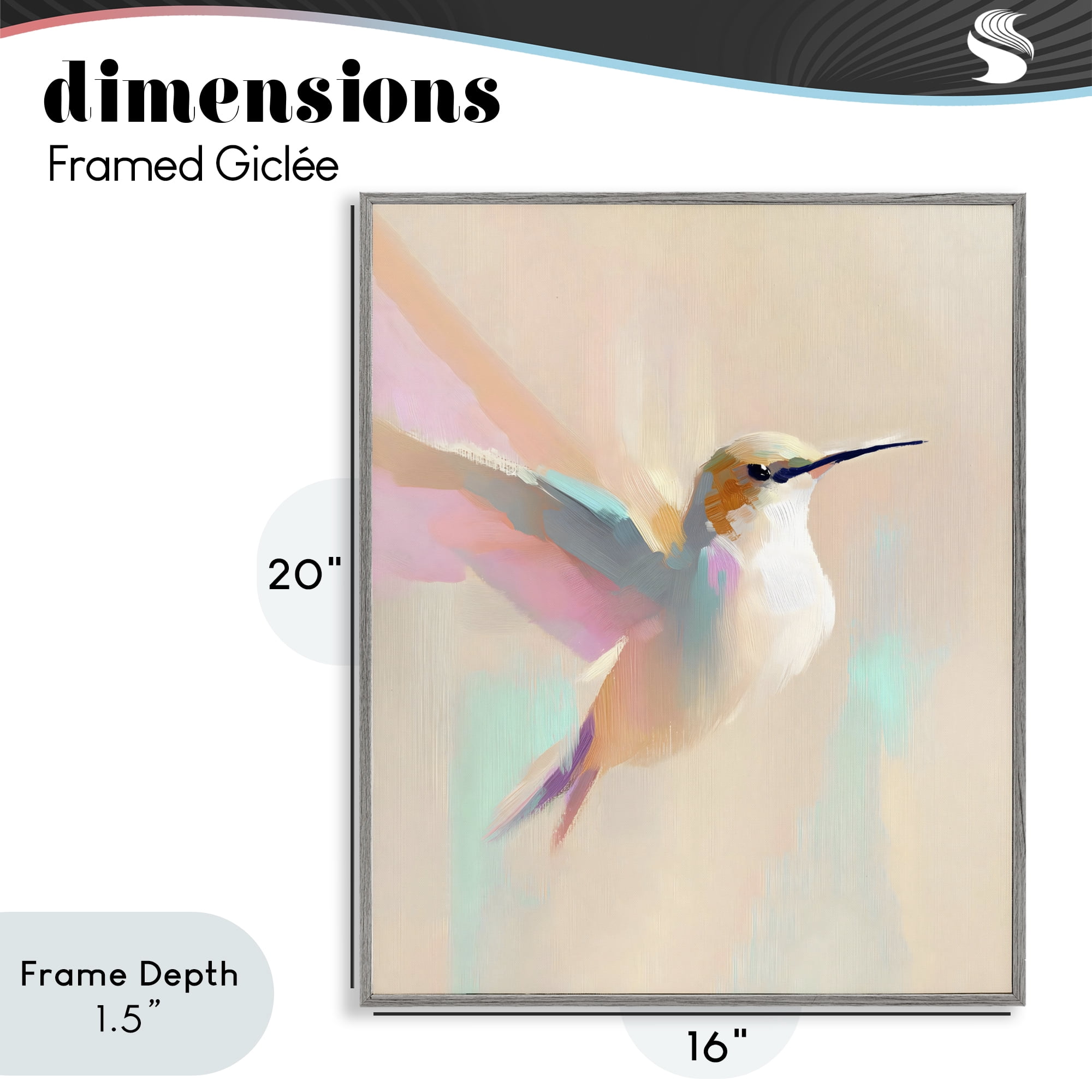 Stupell Industries Pastel Hummingbird in Flight Gray Framed Giclee Art, design by The Prints Vibe