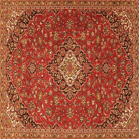 Ahgly Company Indoor Square Medallion Orange Traditional Area Rugs, 5' Square