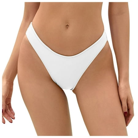 GEWSEY Women s Sexy Cheeky Thong Brazilian Cut Low Rise High Leg Bikini Bottom White  L