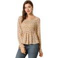 thumbnail image 1 of Top De Blusa De Gasa Con Cuello Cuadrado Con Estampado Floral Y Fruncido Hombros Descubiertos Para Mujer Amarillo M, 1 of 6