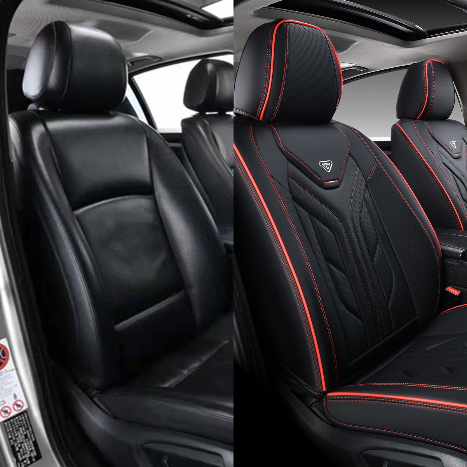 Coverado Front Car Seat Covers, Airbag Compatible Faux Leather Seat Protectors, Waterproof Cushions Universal Fit for Most Sedans SUV Pick-up, Black&Red