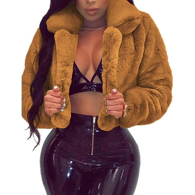 Winter Faux Fur Coat - Warm Shaggy Lapel Faux Fur Jacket Overcoat Outwear With Pockets zhangyuxiang LED