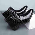 thumbnail image 3 of Men's Crocodile-Embossed Patent Leather Chelsea Boots with Double Buckle Strap, Low Heel Pointed Toe Cowboy Boots, 3 of 6