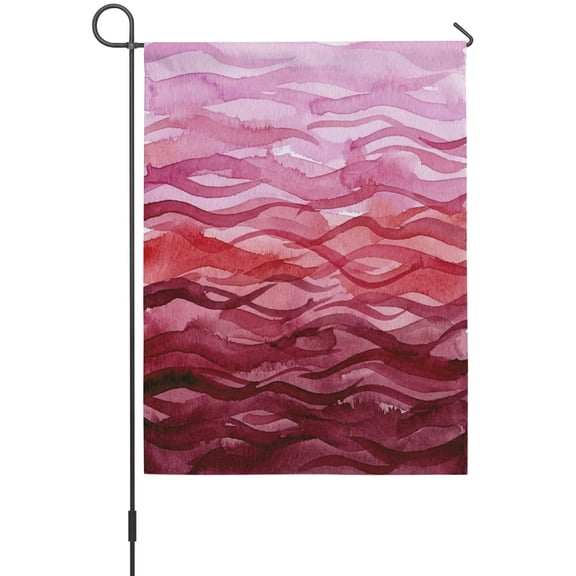 Pink Ocean Waves House Flags For Outdoor, Nautical Coastal Abstract Sea Gradient Lines Small Double Side Yard Flags Weather Proof House Decor for Lawn Outside Holiday 28 x 40 Inches